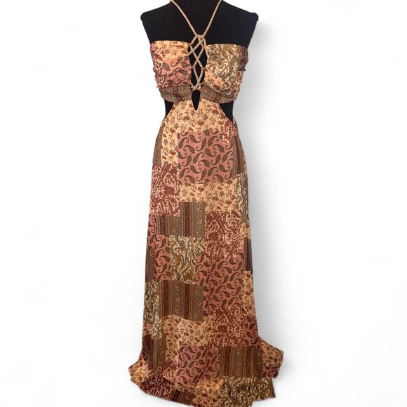 Asos Design Patchwork Scarf Print Maxi Dress with Rope Straps Size 6 - Picture 1 of 10